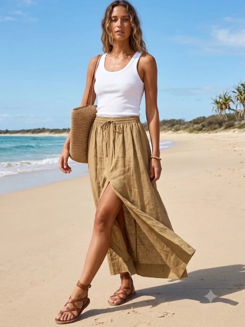 Cynthia Rowley Full Front Slit Ramie Maxi Skirt XS NWT Boho Beach Casual Resort
